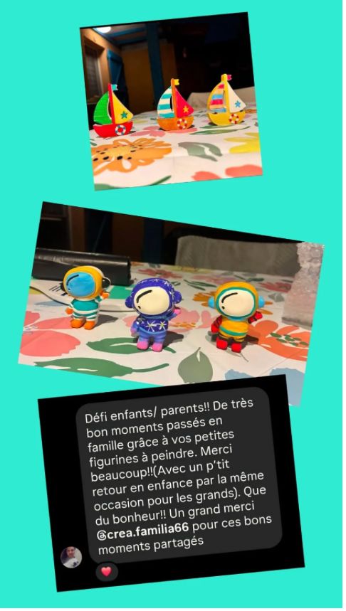 Créations en plâtre peintes en famille : bateaux et astronautes colorés