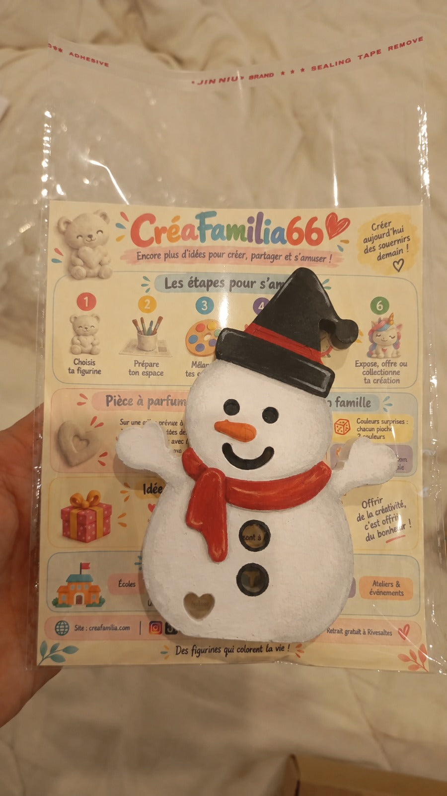 Exemple peint du bonhomme de neige avec chapeau noir et écharpe rouge