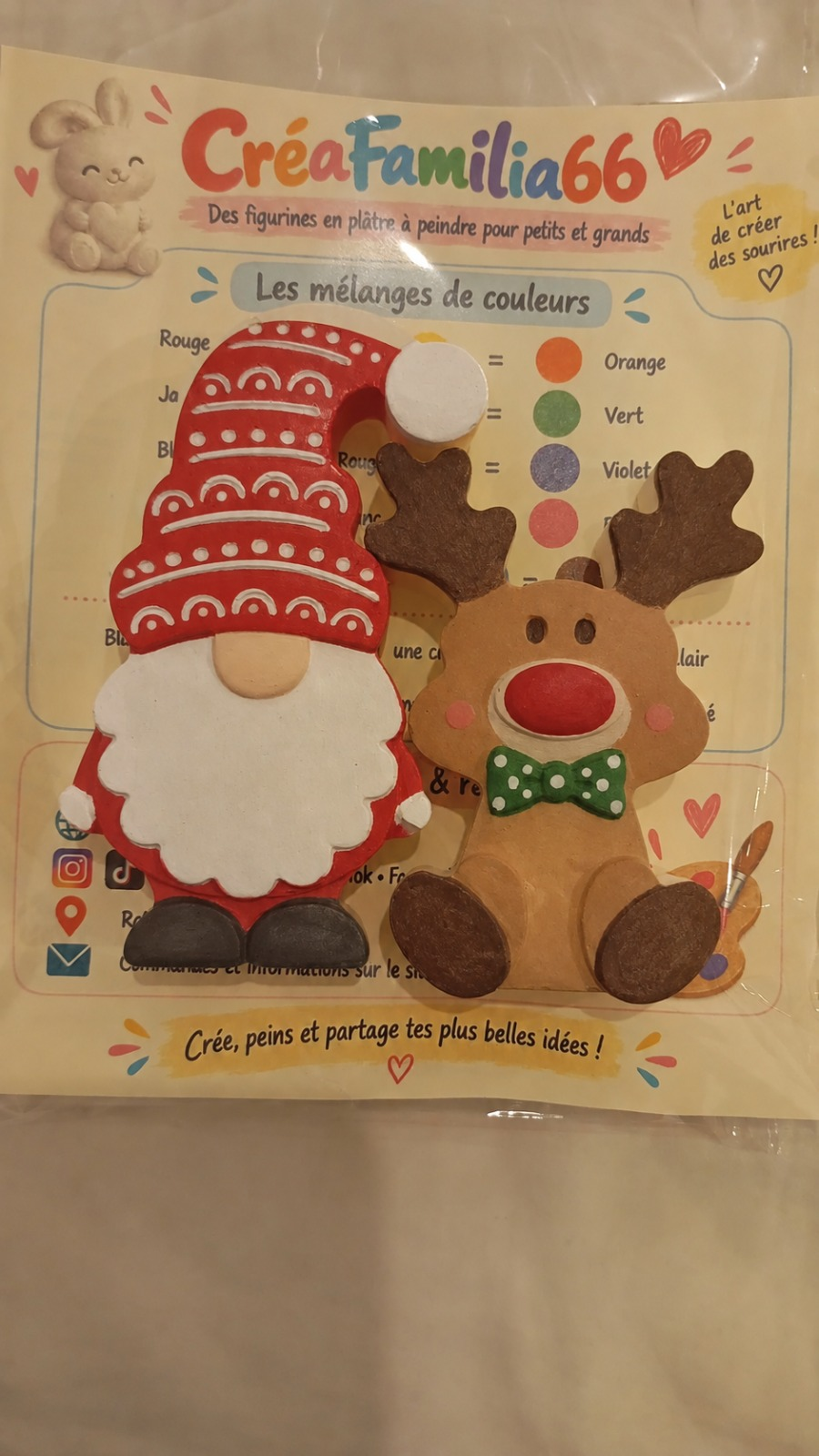 Exemple de renne et gnome de Noël peints